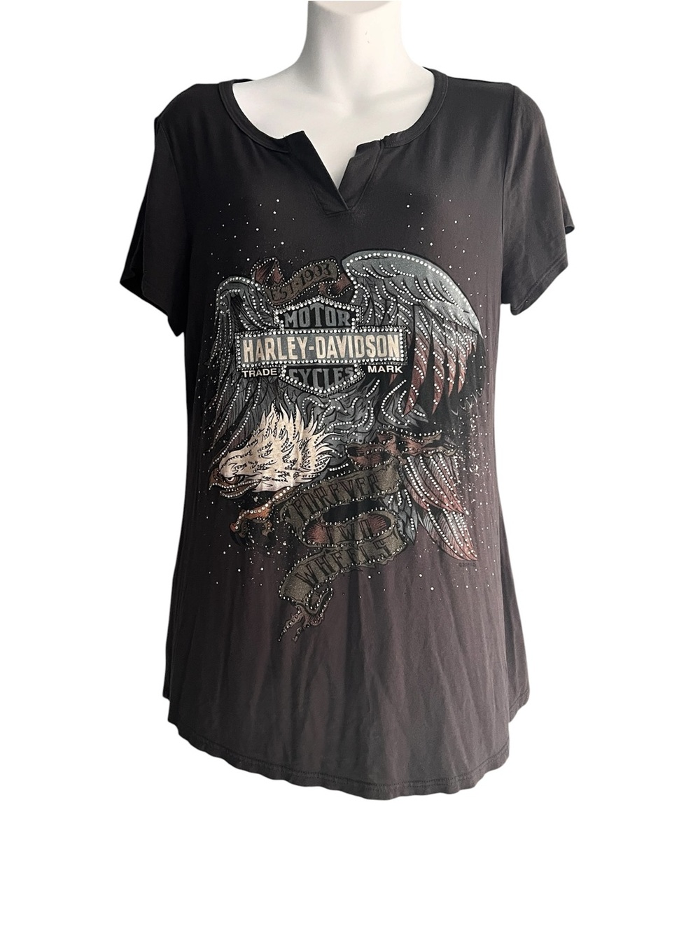 Harley-Davidson Black Short-Sleeve Eagle Logo Tee with Metallic Accents